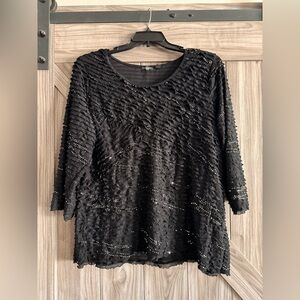 Notations Black Textured Blouse with Embellishments